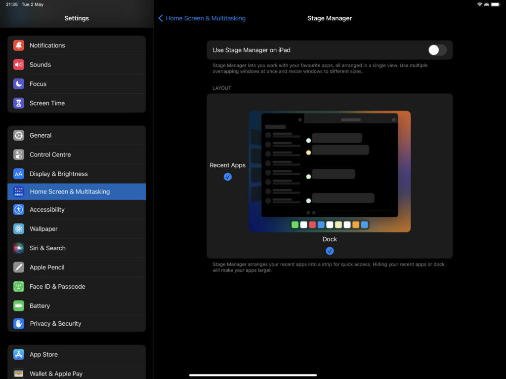 Stage Manager Settings iPadOS