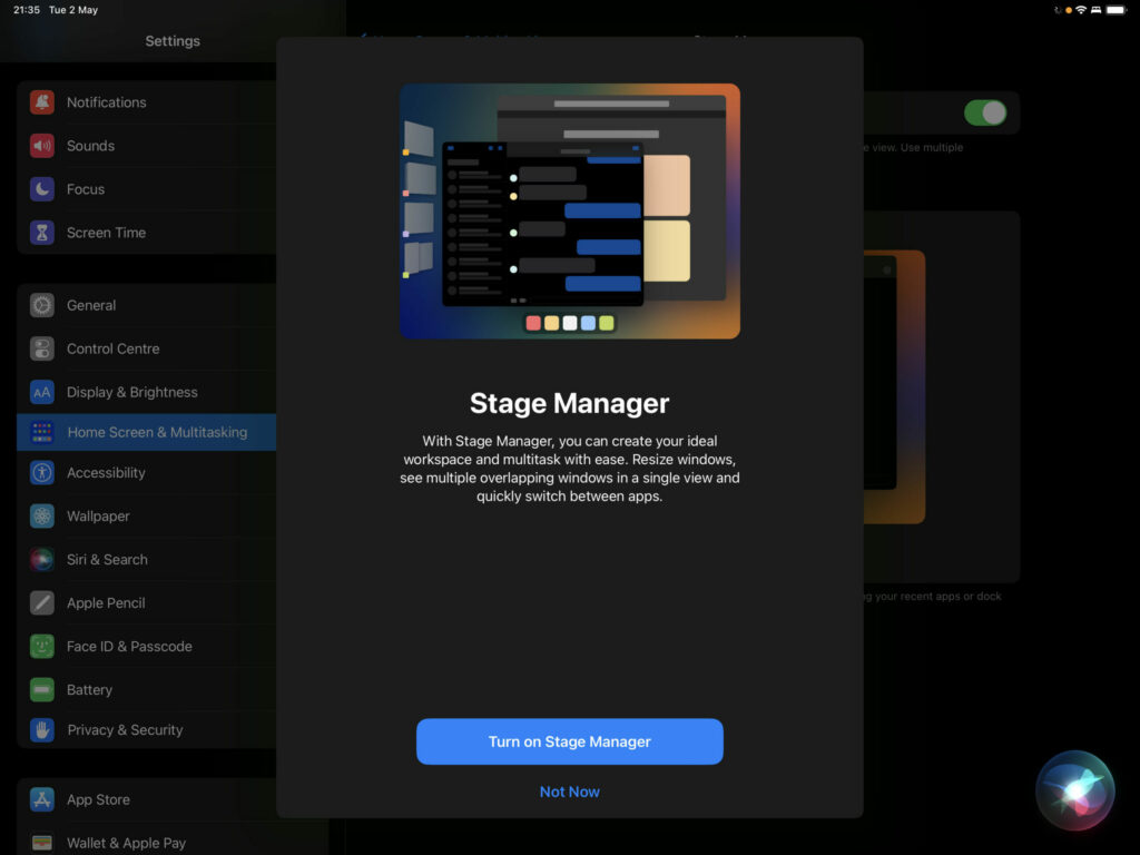 Turn on Stage Manager iPadOS