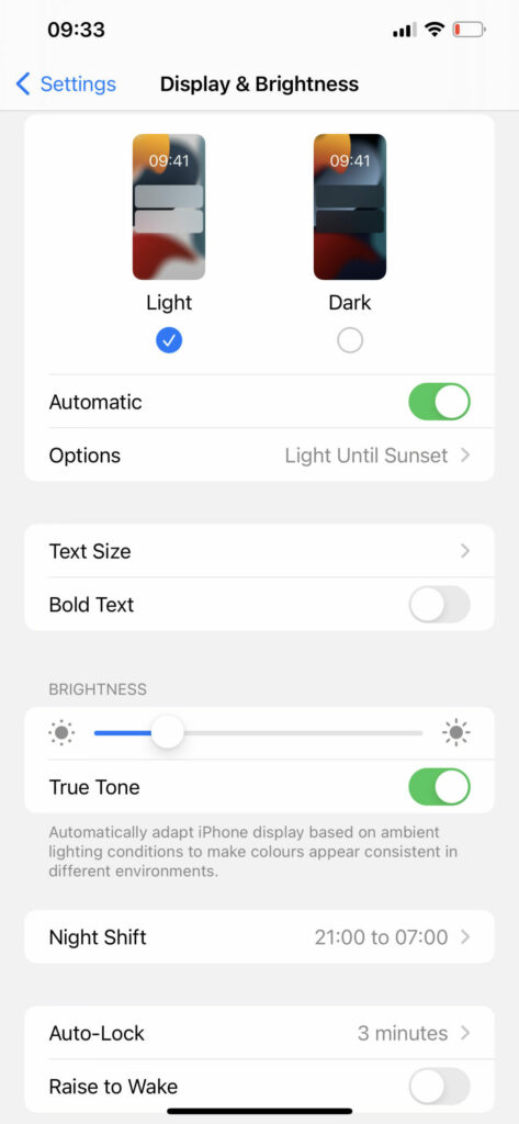 in display and brightness, tap auto lock settings